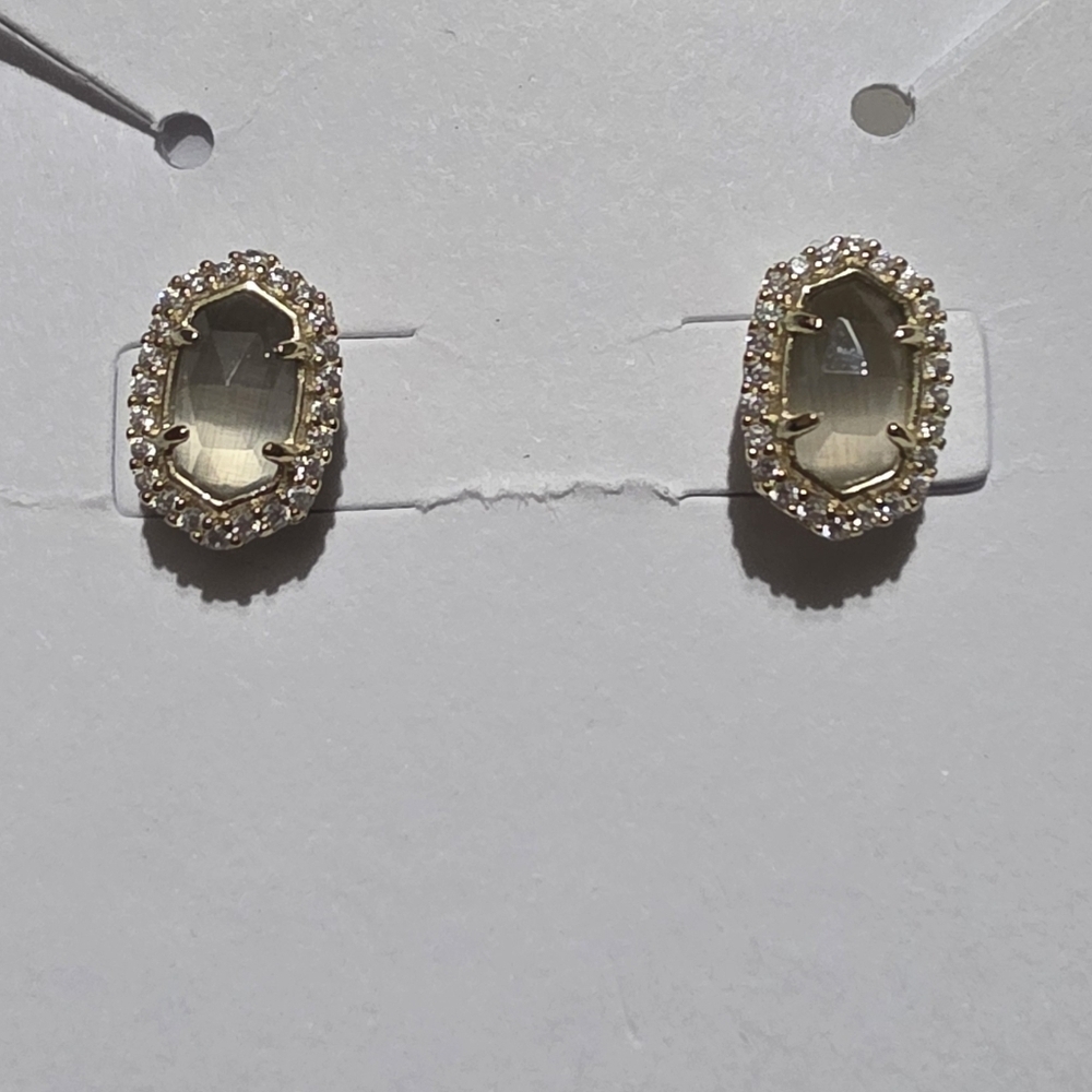 Kendra Scott Ellie Earrings in Gold & Slate Cat's Eye - Picture 2 of 8